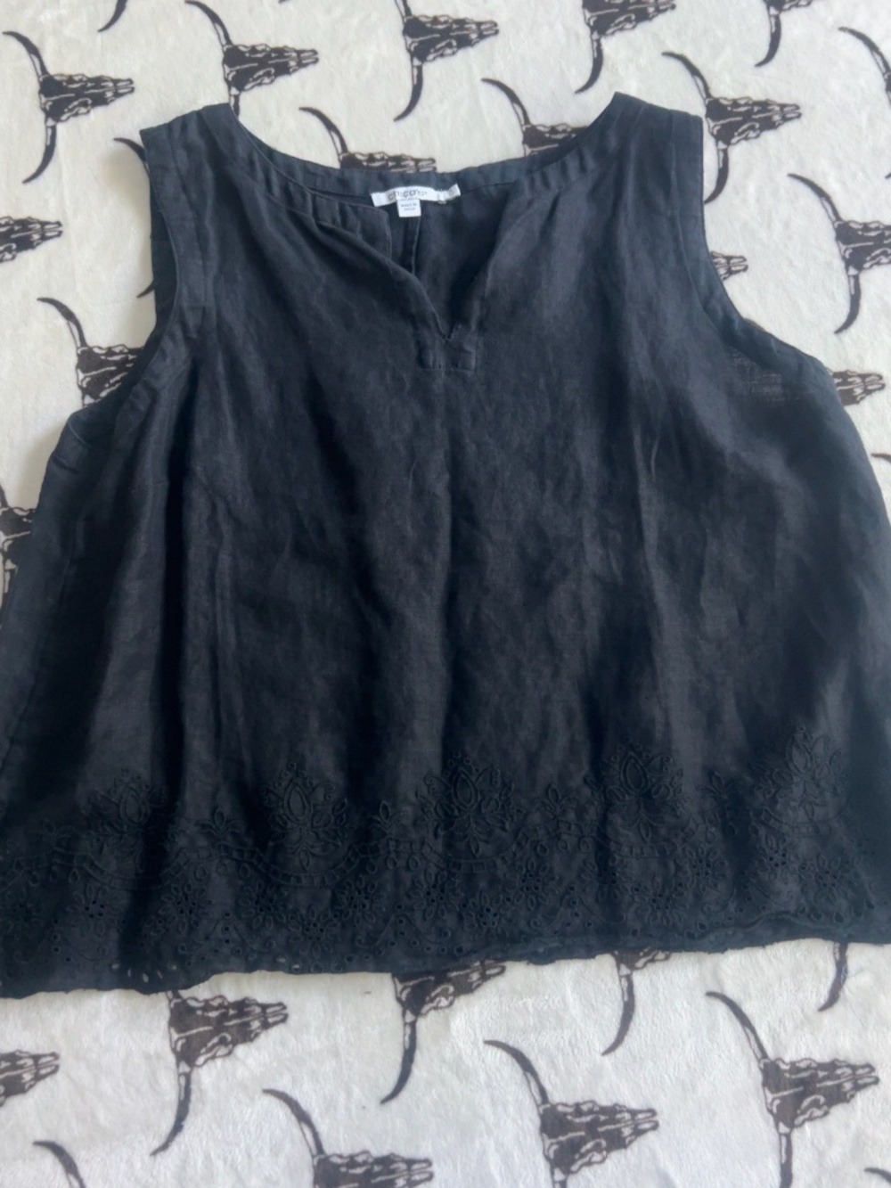 Chico’s Black Linen Eyelet Sleeveless Blouse Size 3 (XL)